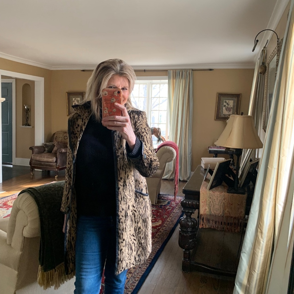 Faux fur Leopard print trench style coat